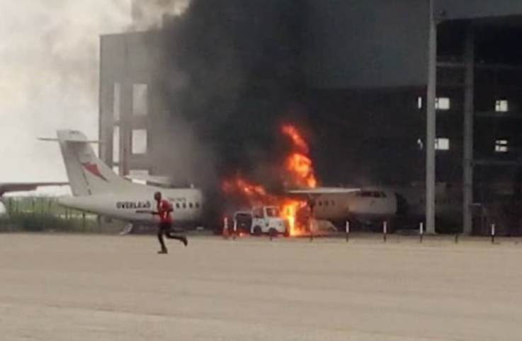 Hangarda bakım sırasında alev aldı