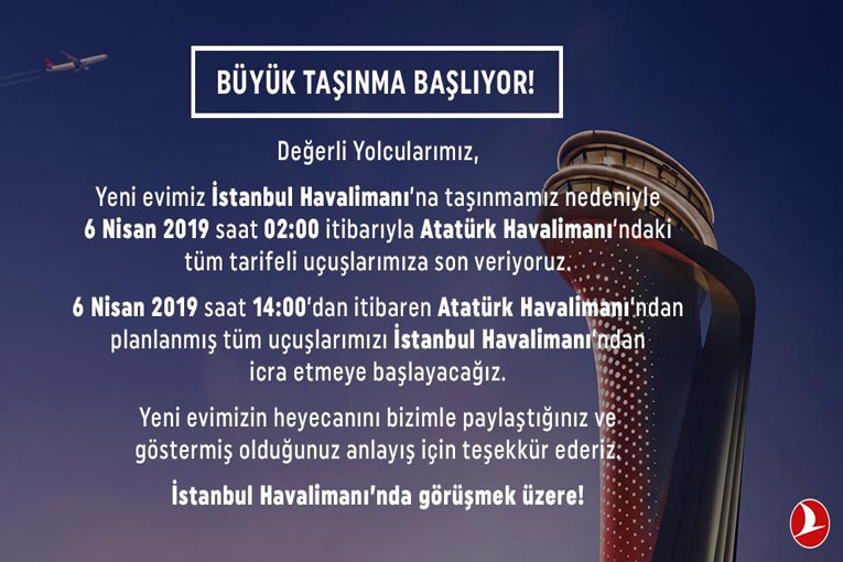 THY, “Büyük taşınma başlıyor” bilgidirisi yayınladı