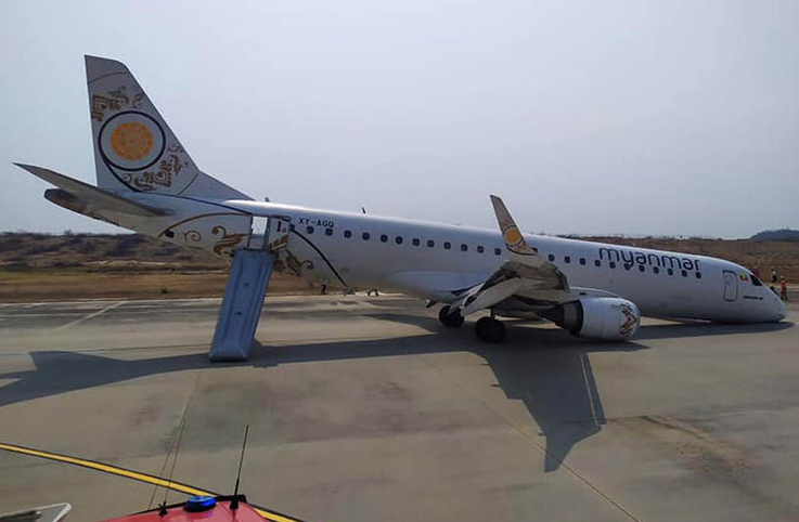 Myanmar Havayolları’nın Embraer ERJ-190’ı burun üstü indi