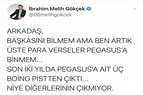 Gökçek; “para verseler Pegasus’a binmem. 2 senede 3 Boeing kaza yaptı”