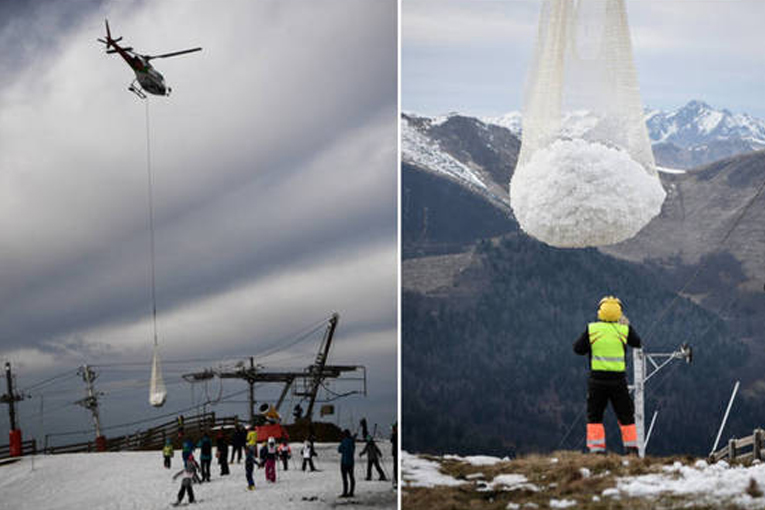 Kayak merkezine helikopter ile kar taşıdılar