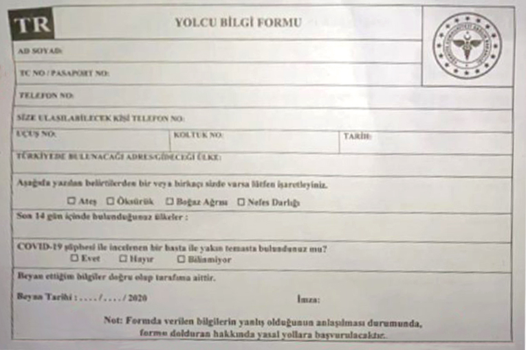 Yurt dışından gelenlerden form doldurması isteniliyor