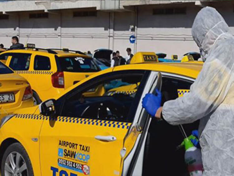 İSG’de taksiler dezenfekte ediliyor