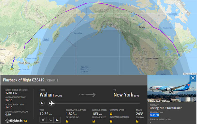 China Southern, Wuhan’dan New York’a uçtu