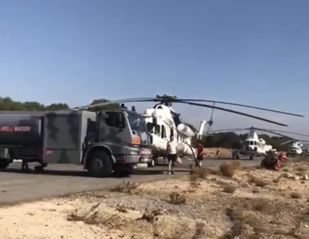 Manavgat’ta Helikopterler için yakıt tankerleri bulunuyor