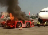 Mumbai Havalimanı’nda push back aracı yandı