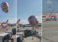 Balon yolcu uçağının üstüne düştü