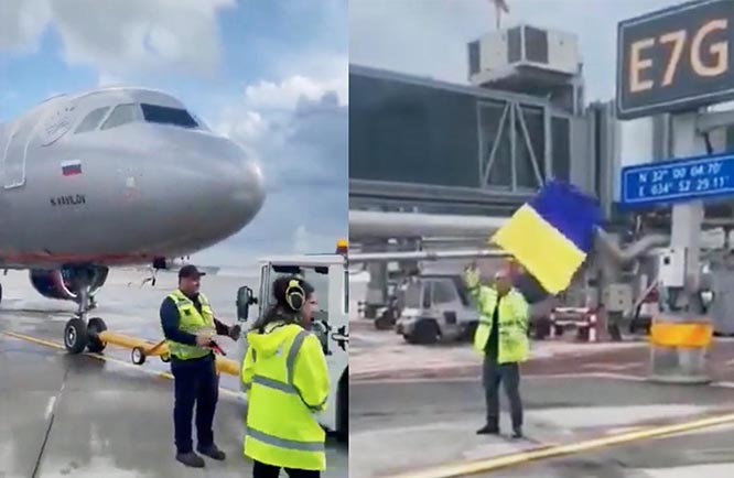 Aeroflot uçağı, Telaviv’de Ukrayna bayrağı ile karşılandı