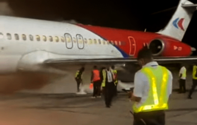 Dana Air’e ait MD-83’ün inişte lastikleri alev aldı