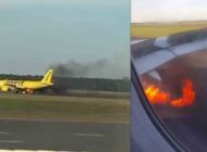 Spirit Airlines uçağının motoru takside alev aldı