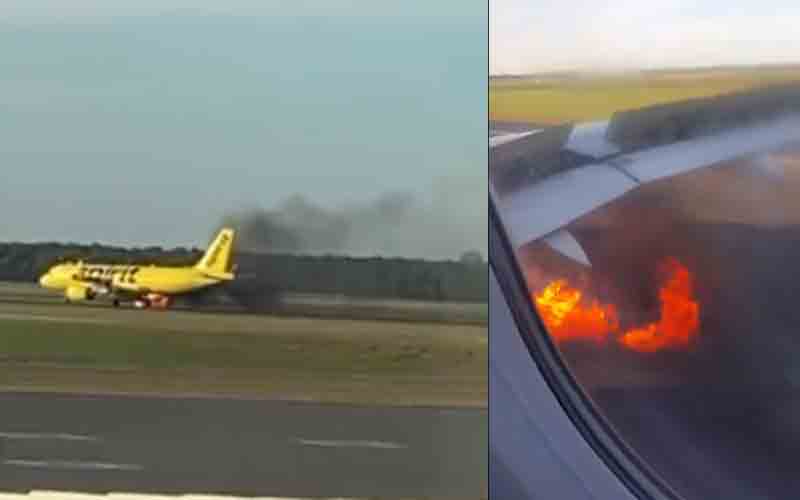 Spirit Airlines uçağının motoru takside alev aldı