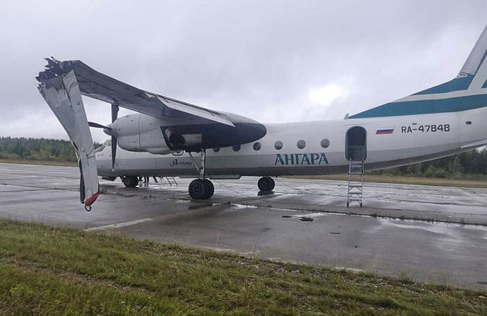 Antonov An-24 inişte sol kanadını yere çarptı
