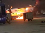SpiceJet’e ait Bombardier Q400 yerde alev aldı