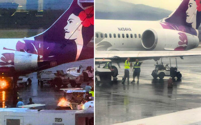 B717 Hawaii’de yer hizmetleri aracına çarptı