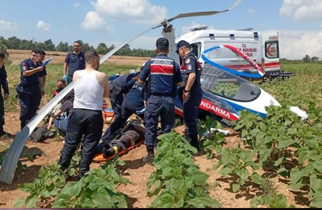 Adana’da Jandarma’ya ait Cayrokopter tarlaya acil indi
