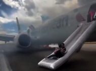AA uçağının iniş takımları alev aldı