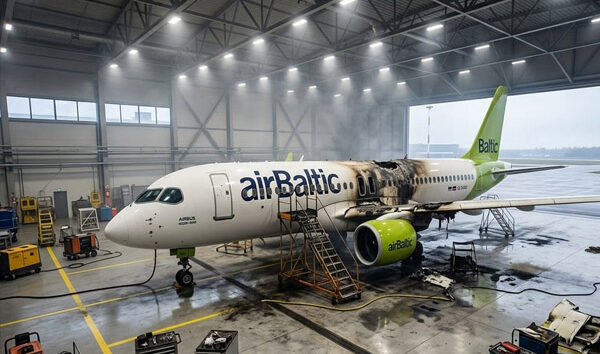 airBaltic uçağında bakım yapılırken yangın çıktı