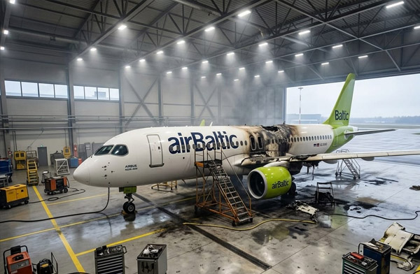 airBaltic uçağında bakım yapılırken yangın çıktı