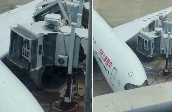 China Eastern uçağı A350 körüğe çarptı