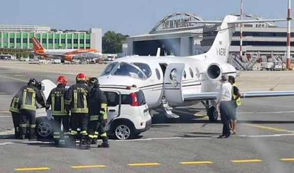 Milano’da özel Jet’e yer hizmetleri aracı çarptı