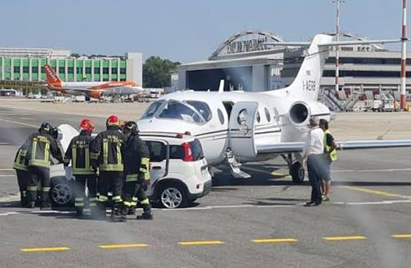 Milano’da özel Jet’e yer hizmetleri aracı çarptı